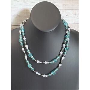 Vintage Necklace Double Strand Beaded Necklace - Blue Tones